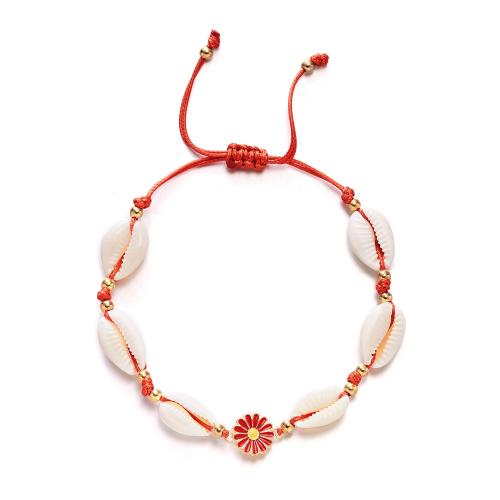 Shell Jewelry Bracelet, with Wax Cord & Tibetan Style, Daisy, handmade, fashion jewelry & adjustable & for woman, more colors for choice, Length:Approx 16-30 cm, Sold By PC