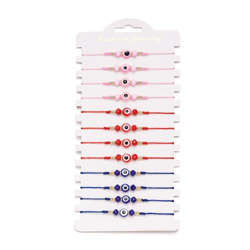 Evil Eye Jewelry Bracelet Knot Cord with Resin & Zinc Alloy handmade 12 pieces & fashion jewelry & Unisex & evil eye pattern & adjustable mixed colors Length Approx 16-28 cm Sold By Set