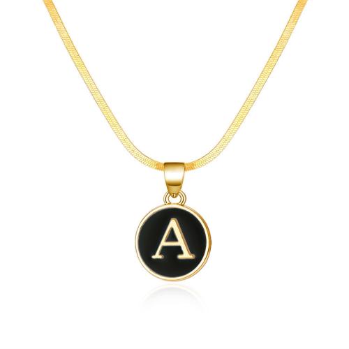 Brass Necklace, with Tibetan Style, with 5cm extender chain, Flat Round, gold color plated, fashion jewelry & letters are from A to Z & enamel, more colors for choice, nickel, lead & cadmium free, 10x24mm, Length:45 cm, Sold By PC
