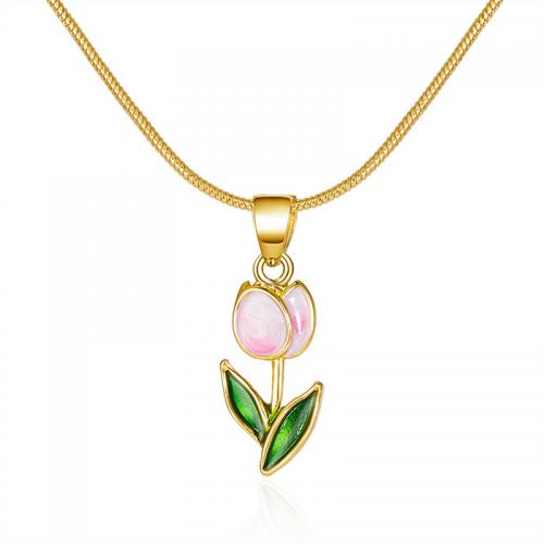 Zinc Alloy smykker halskæde, med 5cm extender kæde, Tulip, guldfarve belagt, mode smykker & for kvinde & emalje, flere farver til valg, nikkel, bly & cadmium fri, Længde 44 cm, Solgt af PC
