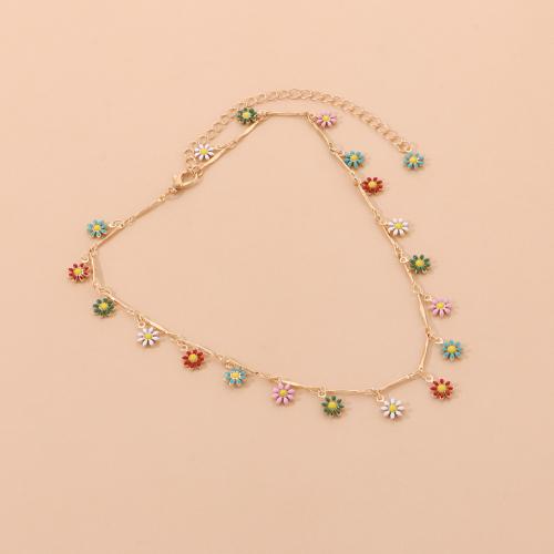 Zinc Alloy smykker halskæde, med 11cm extender kæde, Flower, guldfarve belagt, mode smykker & for kvinde & emalje, blandede farver, nikkel, bly & cadmium fri, 10mm, Længde 32 cm, Solgt af PC