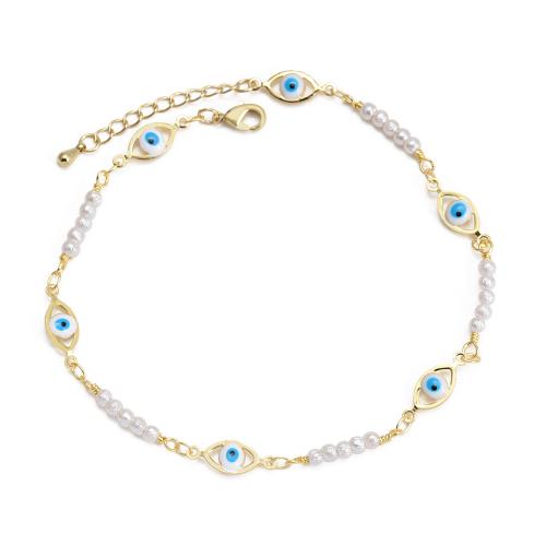 Fashion Jewelry Anklet Brass with Plastic Pearl gold color plated & for woman & enamel nickel lead & cadmium free Sold By PC