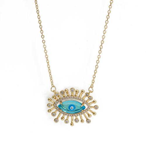 Evil Eye Jewelry Necklace Brass with 5.5cm extender chain gold color plated fashion jewelry & micro pave cubic zirconia & for woman nickel lead & cadmium free Length 48.8 cm Sold By PC