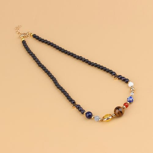 Natural Gemstone Necklace, with Tibetan Style, with 5cm extender chain, gold color plated, fashion jewelry & Unisex, mixed colors, Length:45 cm, Sold By PC
