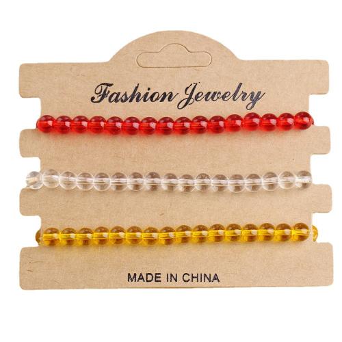Bracelet de perles de verre, Rond, trois pièces & bijoux de mode & élastique & pour femme, couleurs mélangées, bead 6mm, Diamètre intérieur:Environ 53mm, Vendu par fixé
