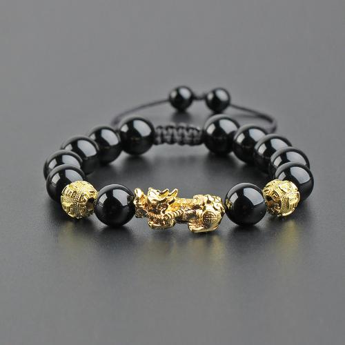 Zinc Alloy Bracelet with Glass Beads & Polyester Cord Fabulous Wild Beast gold color plated fashion jewelry & Unisex & adjustable black Length Approx 16-28 cm Sold By PC