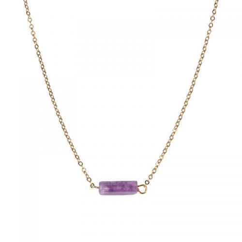 Stainless Steel Jewelry Necklace 304 Stainless Steel with Amethyst with 5cm extender chain Vacuum Ion Plating fashion jewelry & for woman purple Length Approx 45 cm Sold By PC