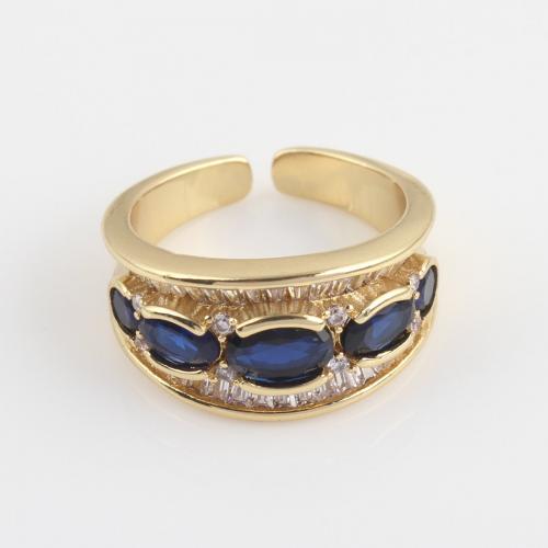 Kubieke Circonia Micro Pave Brass Ring, Messing, gold plated, micro pave zirconia, blauw, nikkel, lood en cadmium vrij, 23.10x21.90x11.40mm, Verkocht door PC