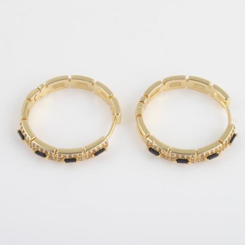 Brass Hoop Earring gold color plated micro pave cubic zirconia & for woman black nickel lead & cadmium free Sold By Pair