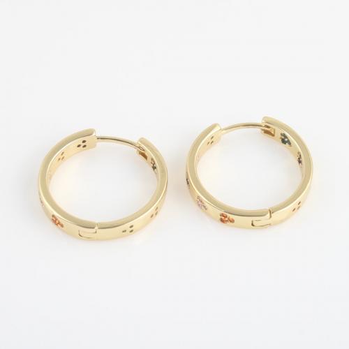 Brass Hoop Earring, gold color plated, micro pave cubic zirconia & for woman, mixed colors, nickel, lead & cadmium free, 19.80x19.70x3.30mm, Sold By Pair