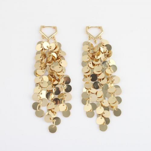 Mode-Fringe-Ohrringe, Messing, goldfarben plattiert, für Frau, frei von Nickel, Blei & Kadmium, 90.30x14x1.80mm, verkauft von Paar