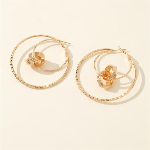 Zinklegierung Ohrringe, rund, plattiert, Modeschmuck, goldfarben, frei von Nickel, Blei & Kadmium, 49x55mm, verkauft von Paar