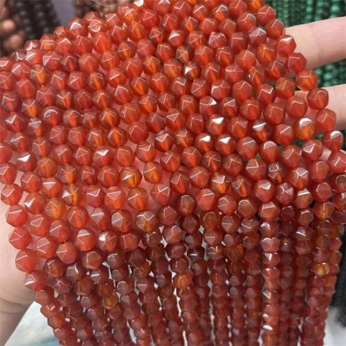 Naturlig rød agat perler, Red Agate, Diamant, Star Cut Faceted & mode smykker, rød, 8mm, Ca. 46pc'er/Strand, Solgt af Strand