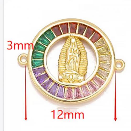 Cubic Zirconia Micro Pave Brass Connector, Round, gold color plated, DIY & micro pave cubic zirconia, golden, nickel, lead & cadmium free, 18mm, Sold By PC