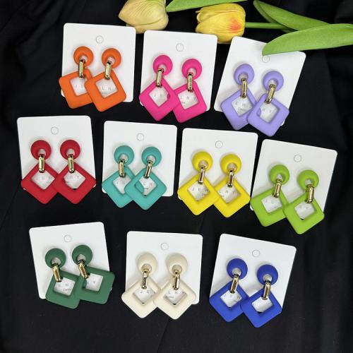 Resin Earring, Rhombus, stoving varnish, fashion jewelry & for woman & hollow, more colors for choice, High: About 65mm, Sold By Pair