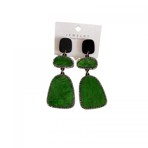 Goujon Laiton, bijoux de mode & pour femme & avec strass, vert, protéger l'environnement, sans nickel, plomb et cadmium, 85mm, Vendu par paire