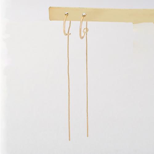 Brass Thread Through Earrings, fashion jewelry & for woman, gold, nickel, lead & cadmium free, 85x12mm, Sold By Pair