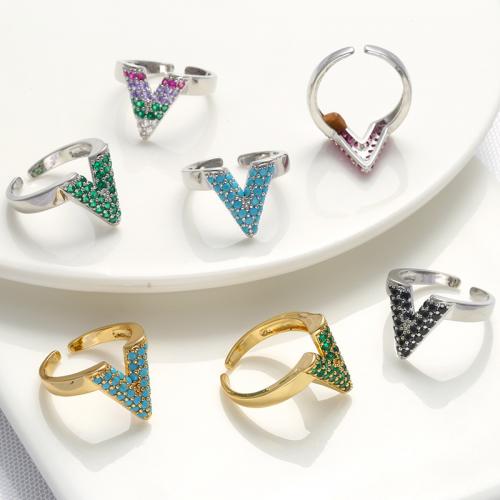 Cubique anneau en laiton Circonia Micro Pave, Placage, pavé de micro zircon & pour femme, plus de couleurs à choisir, Vendu par PC