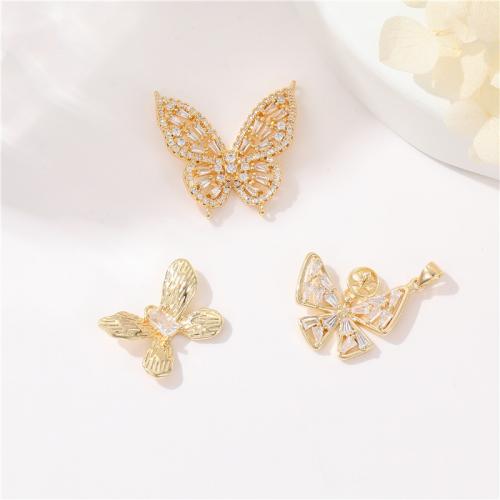 Cubic Zirconia Micro Pave Brass Pendant Butterfly plated DIY & micro pave cubic zirconia golden Sold By PC