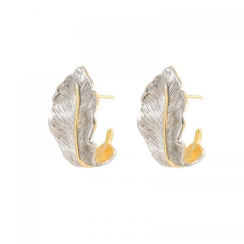 Brass Stud Earring, Feather, plated, for woman, golden, Sold By Pair
