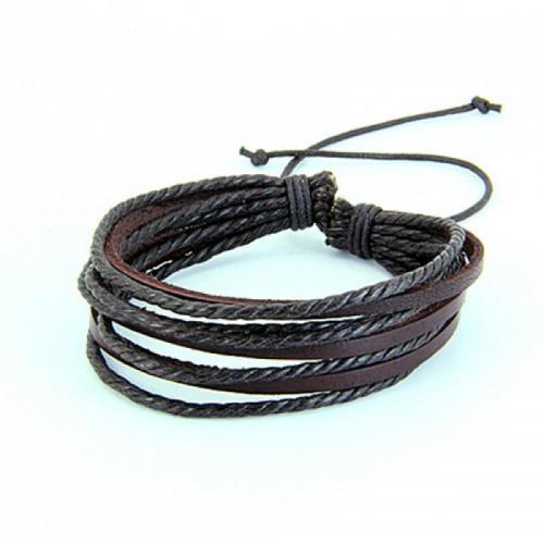 Fashion Create Wax Cord Bracelets with Split Layer Cowhide Leather Adjustable & fashion jewelry & Unisex Sold By PC