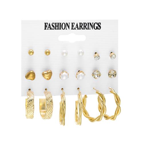 Zinc Alloy Earring Set with Resin & Plastic Pearl gold color plated & for woman & with rhinestone earring length 10-50mm Sold By Set
