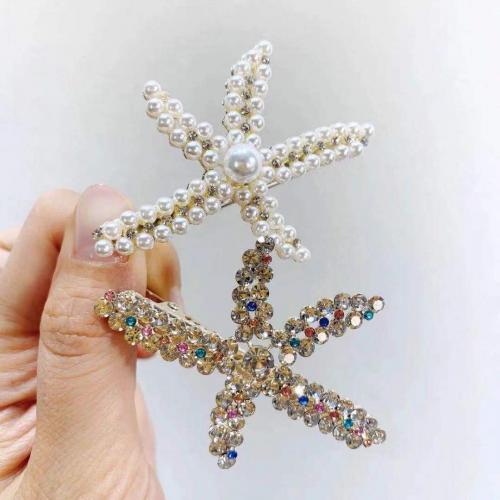 Tibetan Style Alligator Hair Clip, with Plastic Pearl, Starfish, plated, different styles for choice & for woman & with rhinestone, 65x45mm, Sold By PC