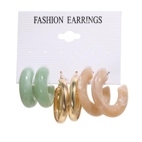 Zinklegierung Ohrring-Set, mit Acetat-Blatt & Kunststoff Perlen, plattiert, verschiedene Stile für Wahl & für Frau & mit Strass, earring length 10-40mm, verkauft von setzen
