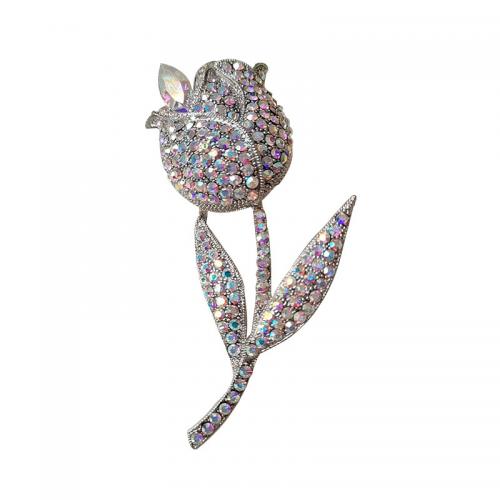Zinc Alloy Brooches Rose plated fashion jewelry & for woman & with rhinestone Sold By PC