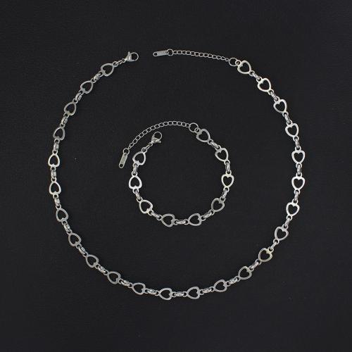 Fashion Stainless Steel Jewelry Sets bracelet & necklace 304 Stainless Steel with 5cm extender chain Heart fashion jewelry & for woman Length Approx 17 cm Approx 45 cm Sold By PC