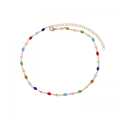 Messing Halskette, mit Kristall, mit Verlängerungskettchen von 10cm, Stern, plattiert, Modeschmuck & für Frau, keine, frei von Nickel, Blei & Kadmium, Länge:ca. 35 cm, verkauft von PC