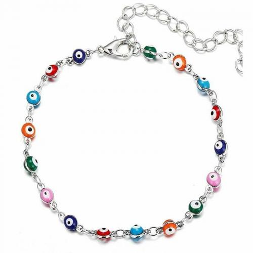 Tibetan Style Anklet, with 7cm extender chain, Flat Round, plated, fashion jewelry & for woman & enamel, more colors for choice, nickel, lead & cadmium free, Length:Approx 20 cm, Sold By PC