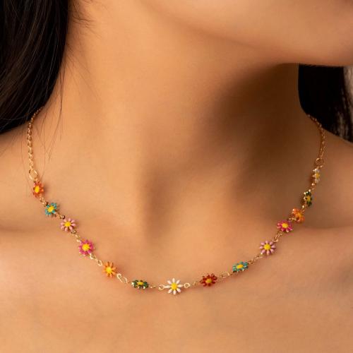 Tibetan Style Jewelry Necklace, with 4.5cm extender chain, Daisy, gold color plated, fashion jewelry & for woman & enamel, multi-colored, nickel, lead & cadmium free, Length:Approx 42.5 cm, Sold By PC