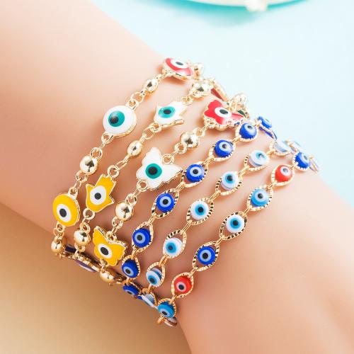 Evil Eye Jewelry Bracelet, Brass, gold color plated, fashion jewelry & different styles for choice & for woman & enamel, more colors for choice, nickel, lead & cadmium free, Length:Approx 17 cm, Sold By PC