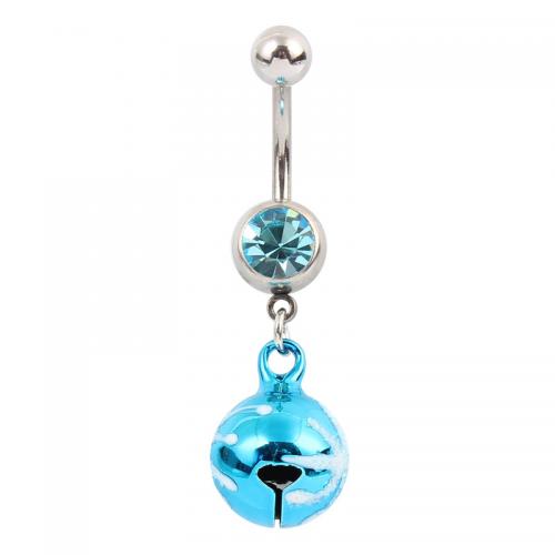 Stainless Steel Belly Ring 316 Stainless Steel with Zinc Alloy stoving varnish fashion jewelry & Unisex & with rhinestone blue Sold By PC