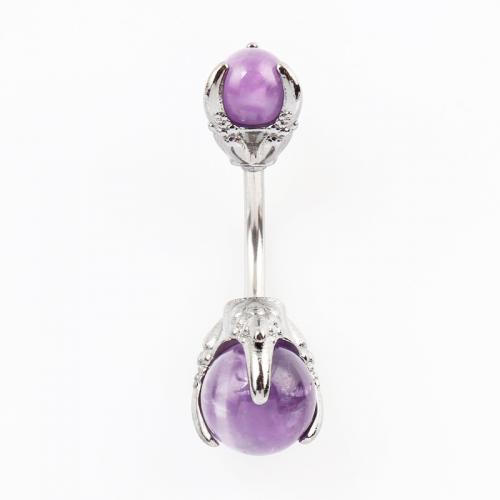 Stainless Steel Belly Ring, 316 Stainless Steel, with Amethyst & Tibetan Style, silver color plated, fashion jewelry & Unisex, purple, 1.60x10mm, Sold By PC