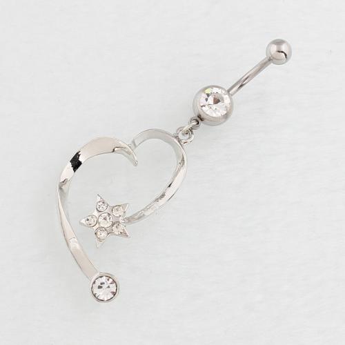 Stainless Steel Belly Ring, 316 Stainless Steel, with Tibetan Style, Star, silver color plated, fashion jewelry & for woman & with rhinestone, more colors for choice, Sold By PC