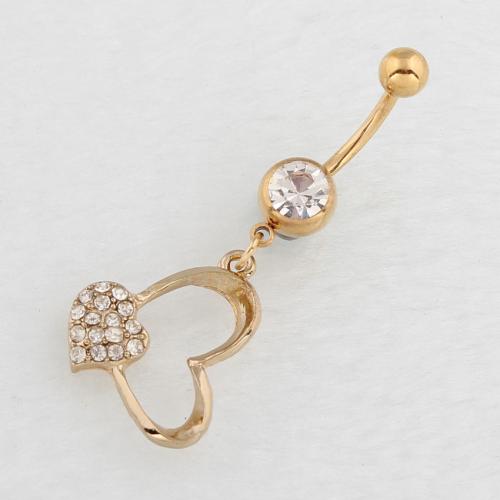Stainless Steel Belly Ring 316 Stainless Steel with Zinc Alloy Heart plated fashion jewelry & for woman & with rhinestone & hollow Sold By PC