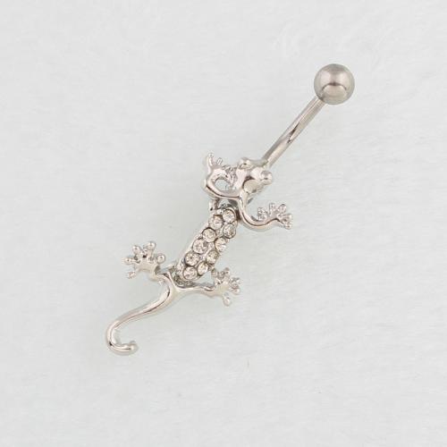 Stainless Steel Belly Ring, 316 Stainless Steel, with Tibetan Style, Lizard, silver color plated, fashion jewelry & for woman & with rhinestone, more colors for choice, Sold By PC
