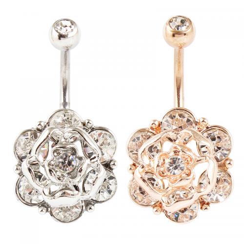 Stainless Steel Belly Ring 316 Stainless Steel with Zinc Alloy Rose plated fashion jewelry & for woman & with rhinestone & hollow Sold By PC