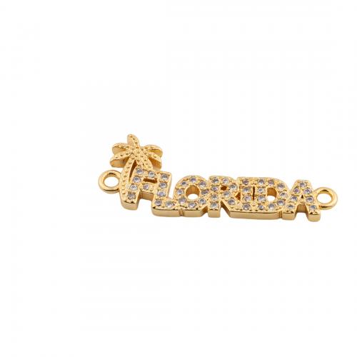 Cubic Zirconia Micro Pave Brass Connector, Alphabet Letter, 14K gold plated, DIY & micro pave cubic zirconia, nickel, lead & cadmium free, 10x27x2mm, Hole:Approx 1mm, Sold By PC