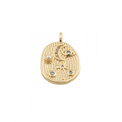 Cubic Zirconia Micro Pave Brass Pendant, 14K gold plated, DIY & micro pave cubic zirconia, nickel, lead & cadmium free, 20x14x2mm, Hole:Approx 2mm, Sold By PC