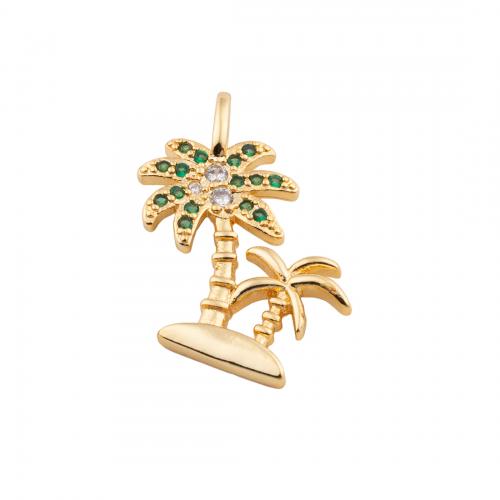 Cubic Zirconia Micro Pave Brass Pendant, Palm Tree, 14K gold plated, DIY & micro pave cubic zirconia, nickel, lead & cadmium free, 26x17x2mm, Hole:Approx 3mm, Sold By PC