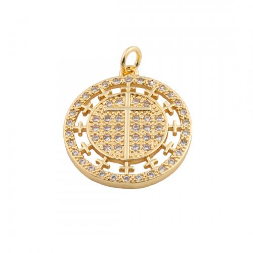 Cubic Zirconia Micro Pave Brass Pendant, 14K gold plated, DIY & micro pave cubic zirconia, nickel, lead & cadmium free, 25x20x3mm, Hole:Approx 4mm, Sold By PC