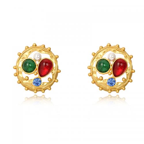 Tibetan Style Stud Earring, with Lampwork & Plastic Pearl, fashion jewelry & for woman, more colors for choice, nickel, lead & cadmium free, 35x37mm, Sold By Pair