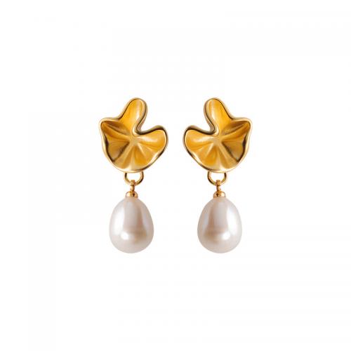 Brass Stud Earring, with Freshwater Pearl, real gold plated, fashion jewelry & different styles for choice & for woman, nickel, lead & cadmium free, 30x18mm, Sold By Pair