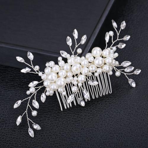 Decorative Hair Combs Brass with Glass Rhinestone & Plastic Pearl handmade fashion jewelry & for woman nickel lead & cadmium free Sold By PC