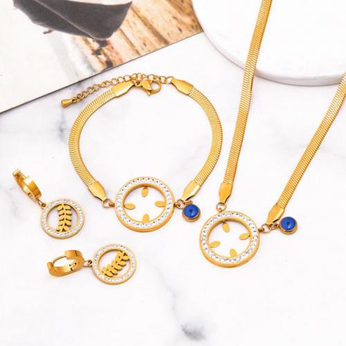 Jewelry Sets, Titanium Steel, Vacuum Ion Plating, different styles for choice & for woman & with rhinestone, golden, Sold By PC