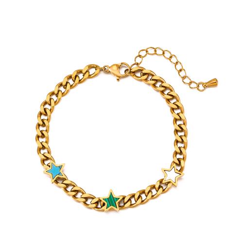 Bijoux bracelet en acier inoxydable, Acier inoxydable 304, avec 4.5cm chaînes de rallonge, étoile, bijoux de mode & pour femme, doré, 3mm, Vendu par Environ 16 cm brin