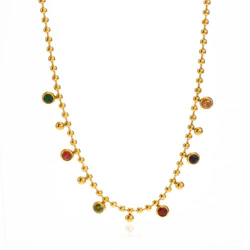 Edelstahl Schmuck Halskette, 304 Edelstahl, mit Verlängerungskettchen von 5cm, Modeschmuck & für Frau & mit Strass, goldfarben, verkauft per ca. 42 cm Strang